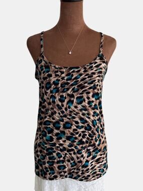 2000s Vintage Clear Sky Brown Blue Leopard Print Cami Tank Top Y2K Summer Small